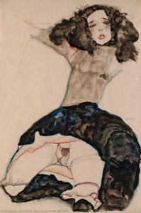 Black-haired Girl With Lifted Skirt — Egon Schiele, Expressionist Drawings