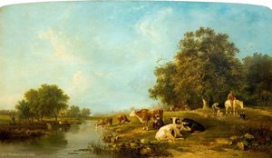 Landscape With Cattle Milking Time — Edward Williams