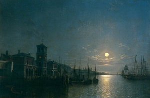 The Pool Of London, Billingsgate To The Tower, Moonlight — Henry Pether