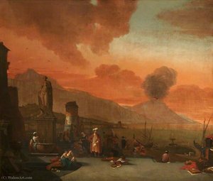 View Of The Bay Of Naples With Orientals And An Antique Statue — Thomas Wyck