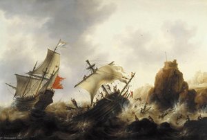 Ships On A Stormy Sea — Jacob Adriaensz Bellevois