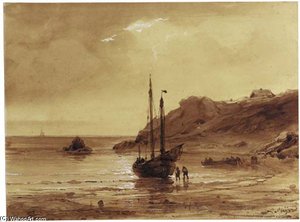 A Sailing Vessel On A Rocky Coast — Louis Meijer