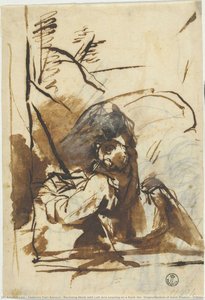Reclining Monk With Left Arm Leaning On A Rock (for “stigmatization Of Saint Francis”, Urbino, Galleria Nazionale Delle Marche) — Federico Fiori Barocci