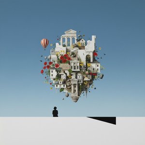 Floating Fragments Of Eternity: A Meditative Assemblage Of Architecture And Wild Crimson Poppies — Laurent Baudry, Surrealist Art
