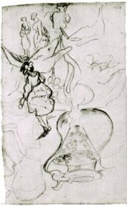 Can, Books, Wineglass, Bread And Arum Sketch Of Two Women And A Girl — Vincent Willem Van Gogh, Expressionism