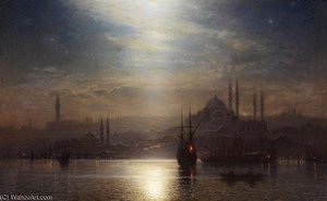 Blick Über Den Bosporus Auf Konstantinopel Bei Nacht