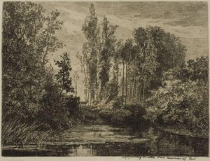 Stags At The Water's Edge — Charles-françois Daubigny, Barbizon School