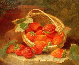 A Basket Of Strawberries On A Stone Ledge — Eloise Harriet Stannard
