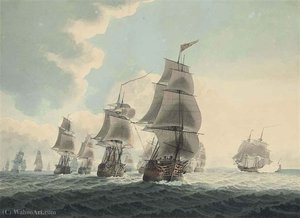 A squadron of the Royal Navy running down the channel