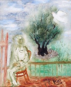 Self Portrait With Olive Oil And Pigeon — Reuven Rubin