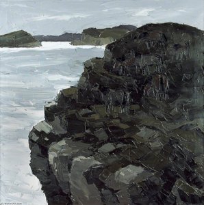 Ponies On A Sea Cliff — John Kyffin Williams, Landscape Painting