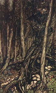 At the back of the little tonge of land, there lay a fearsome forest right perilous to traverse