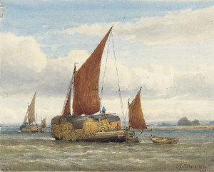 Hay Barges On The Estuary — Edward Duncan