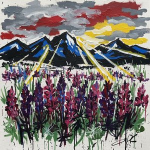 Crimson Zenith & Violet Fields — Jacques Villedieu, Neo-expressionism / Graffiti Art