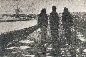 Tres Figuras Cerca De Un Canal Con Molino De Viento — Vincent Willem Van Gogh