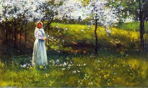 Woman With Apple Blossoms — Paul Cornoyer