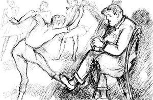 Diaghilev Attending A Ballet Repetition — Mikhail Fiodorovich Larionov