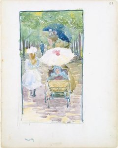 A Mother Pushing Her Baby In A Perambulator, With Her Daughter At Her Side — Maurice Brazil Prendergast