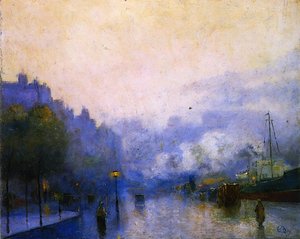 Rainy Day In London, Thames Port — Lesser Ury