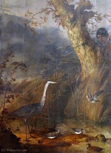 Man Watching Waterfowl From Behind A Tree — Abraham Danielsz Hondius