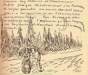 Ein Pfad Von Zypressen Mit Einem Paar — Vincent Willem Van Gogh, Post-impressionismus
