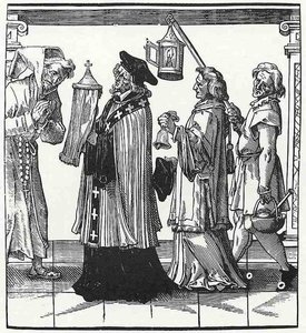 The church hierarchy, priest, deacon and mess assistant