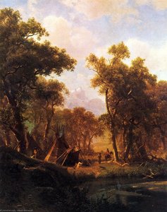 Indian Encampment, Shoshone Village — Albert Bierstadt, Hudson River School