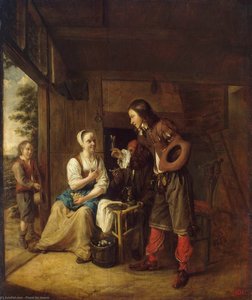 Hombre Ofreciendo Una Copa De Vino A Una Mujer — Pieter De Hooch, Pintura Barroca Holandesa