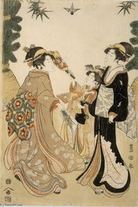 Three Beauties Playing Battledore and Shuttlecock