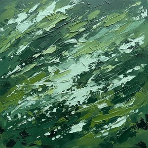 Fragmented Verdant Currents: A Monumental Study In Impasto And Emergent Motion — Christian Noiret