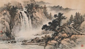 WATERFALL ON AUTUMN RIVER