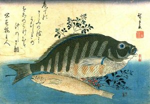Spotted Bream And Nandina — Ando Hiroshige