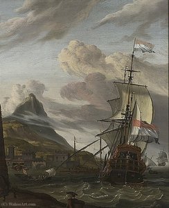A Dutch Ship Entering A Mediterranean Port — Abraham Storck (sturckenburch)