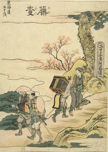 Travelers Passing In Front Of The Street Marker — Katsushika Hokusai, Japanese Ukiyo-e