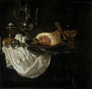 Still Life With A Ham, Silver Decanter And A Roemer — Willem Claesz Heda, Dutch Golden Age