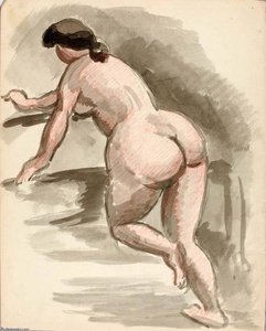Female Nude Leaning On Left Knee — Carl Newman