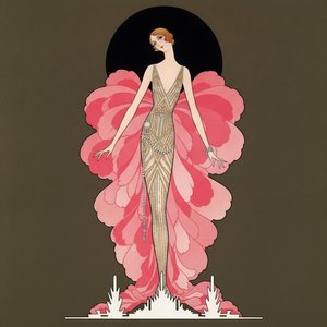 Gilded Figure Amidst Rose Petals And Black Lunar Disc — Valentin Laurent De Courcey, Art Deco