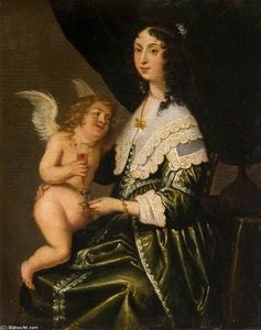 Lady With Cupid Holding A Wine Glass