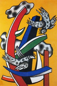 Composition With Two Birds On A Yellow Background — Fernand Léger, Cubism