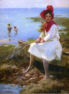 Girl In A Red Bonnet 1 — Edward Henry Potthast, Impressionism