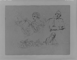Woman Sketching; Two Women Reading; Portrait Of A Man ; Half-length Female Portrait; Two Equestrian Figures Leading A Horse — Thomas Sully