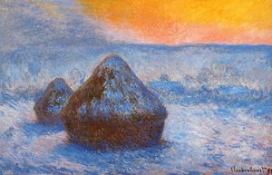 Grainstacks At Sunset, Snow Effect — Claude Monet