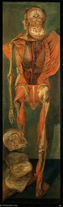 A Standing Dissected Man, Posterior View, with Separate Sections of the Brain