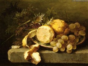 Still Life With Grapes And Lemons On A Ledge