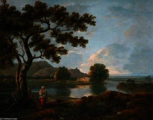 River Scene With A Farmhouse — Richard Wilson, Romanticism