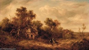 Figures On A Track In A Wooded Landscape — Richard Hilder