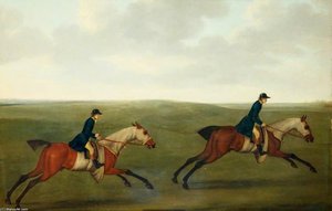 Two Racehorses With Liveried Lads Up, Exercising On A Heath — John Nost Sartorius
