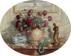Vase With Flowers On The Locker — Pierre-eugène Montézin