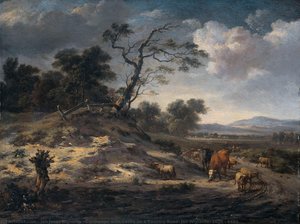 Landscape with Cattle on a Country Road, Jan Wijnants, 1655 - 1684