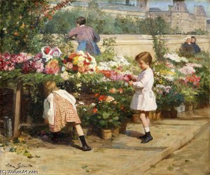 The Flower Market By The Seine — Victor Gabriel Gilbert